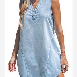 Cupshe Light Blue Sleeveless Denim Shift Dress